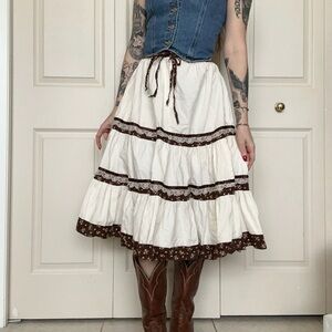 Gunne Sax prairie skirt cream brown maxi midi